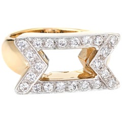 Vintage 1980s Diamond Cocktail Ring 14 Karat Yellow Gold East West Design Estate