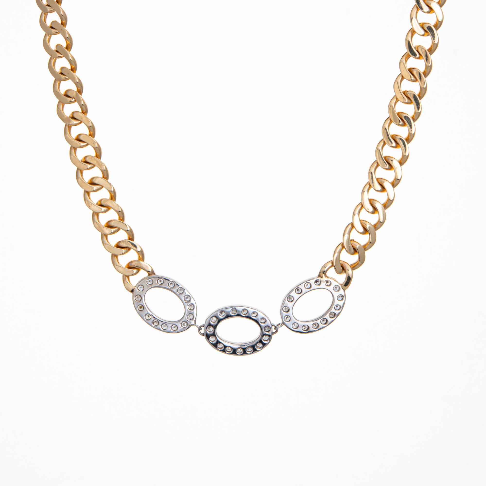 Stylish vintage diamond curb link necklace crafted in 14k yellow gold (circa 1980s).  

Round brilliant cut diamonds total an estimated 1 carat (estimated at I-J color and SI1-I1 clarity).

The choker length necklace sits nicely at the nape of the