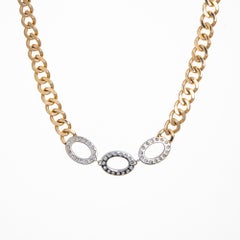 Vintage 80s Diamond Curb Link Necklace 14" Choker Estate Fine Jewelry 40.2gm