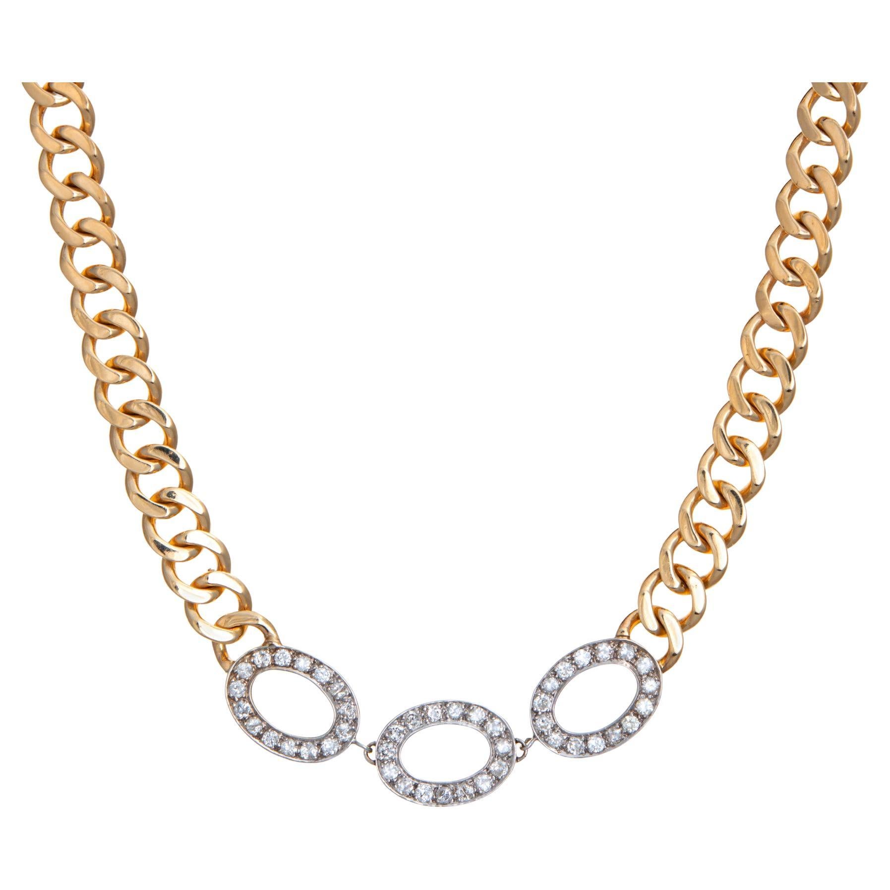 Vintage 80s Diamond Curb Link Necklace 14" Choker Estate Fine Jewelry 40.2gm   For Sale