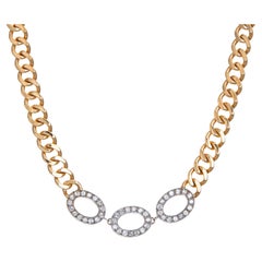 Retro 80s Diamond Curb Link Necklace 14" Choker Estate Fine Jewelry 40.2gm  