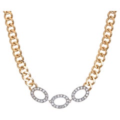 Vintage 80s Diamond Curb Link Necklace 14" Choker Estate Fine Jewelry 40.2gm