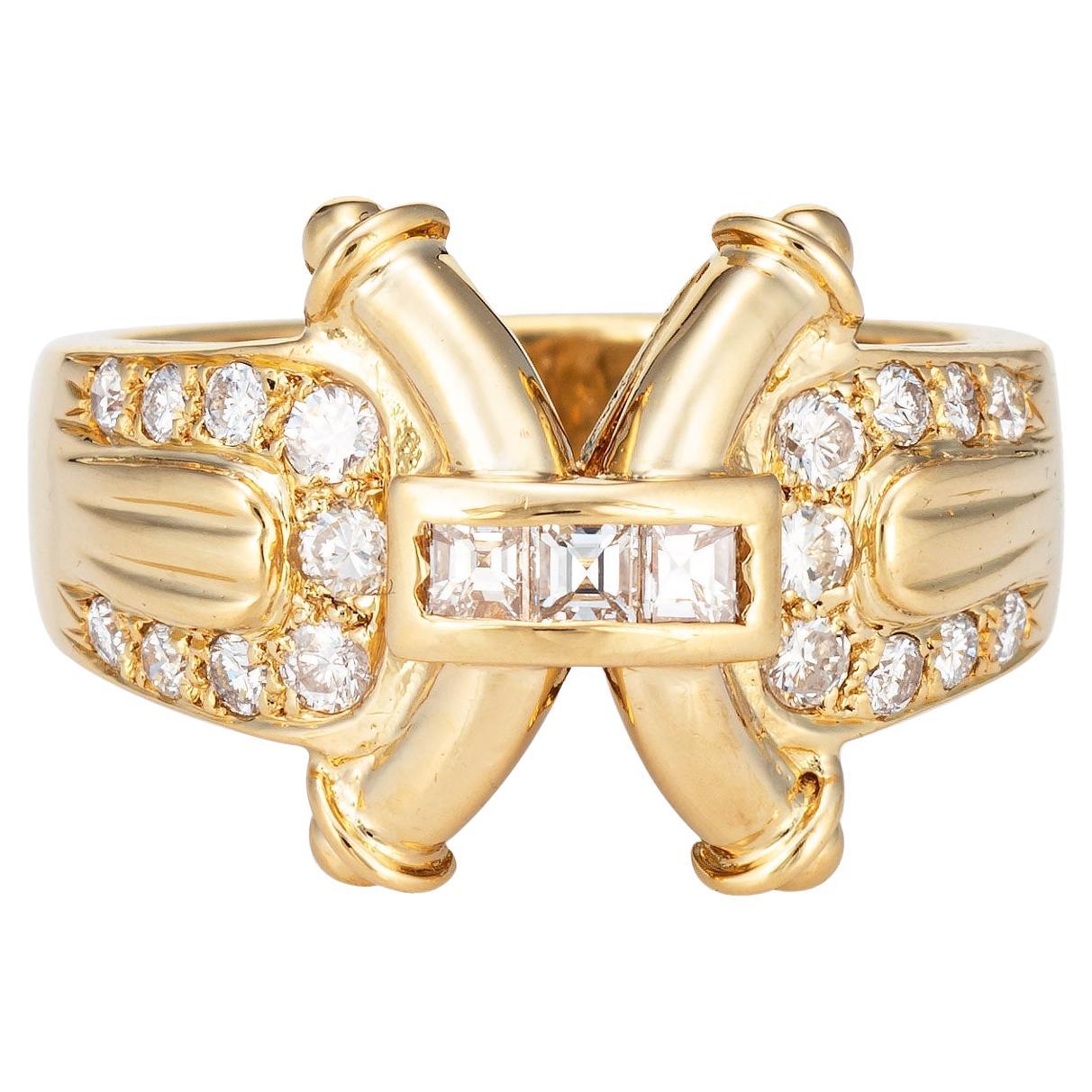 Vintage 80s Diamond Ring 18k Yellow Gold Wide Band Mixed Cuts Sz 6.75 ...
