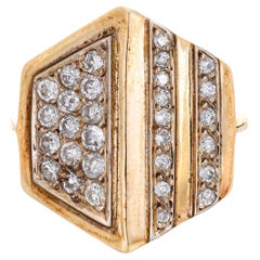 vintage 80s rings Vintage 80s Diamond Ring Hexagon 14k Yellow Gold Geometric Fine Jewelry