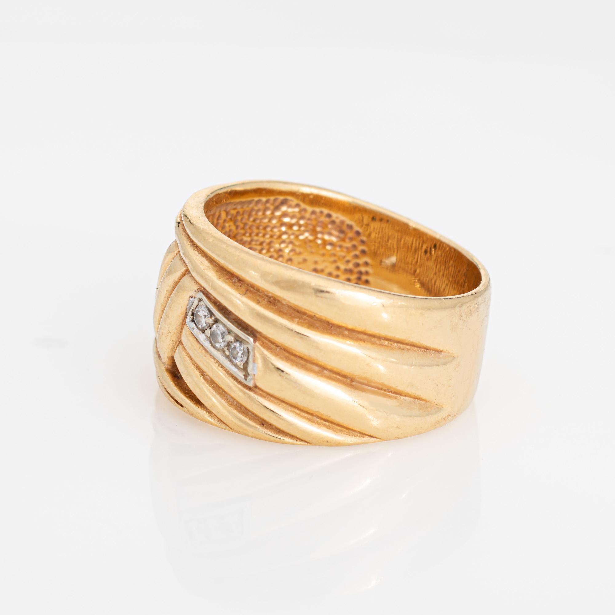 Modern Vintage 80s Diamond Wide Band Sz 8.5 Ring 14k Yellow Gold Estate Fine Jewelry For Sale