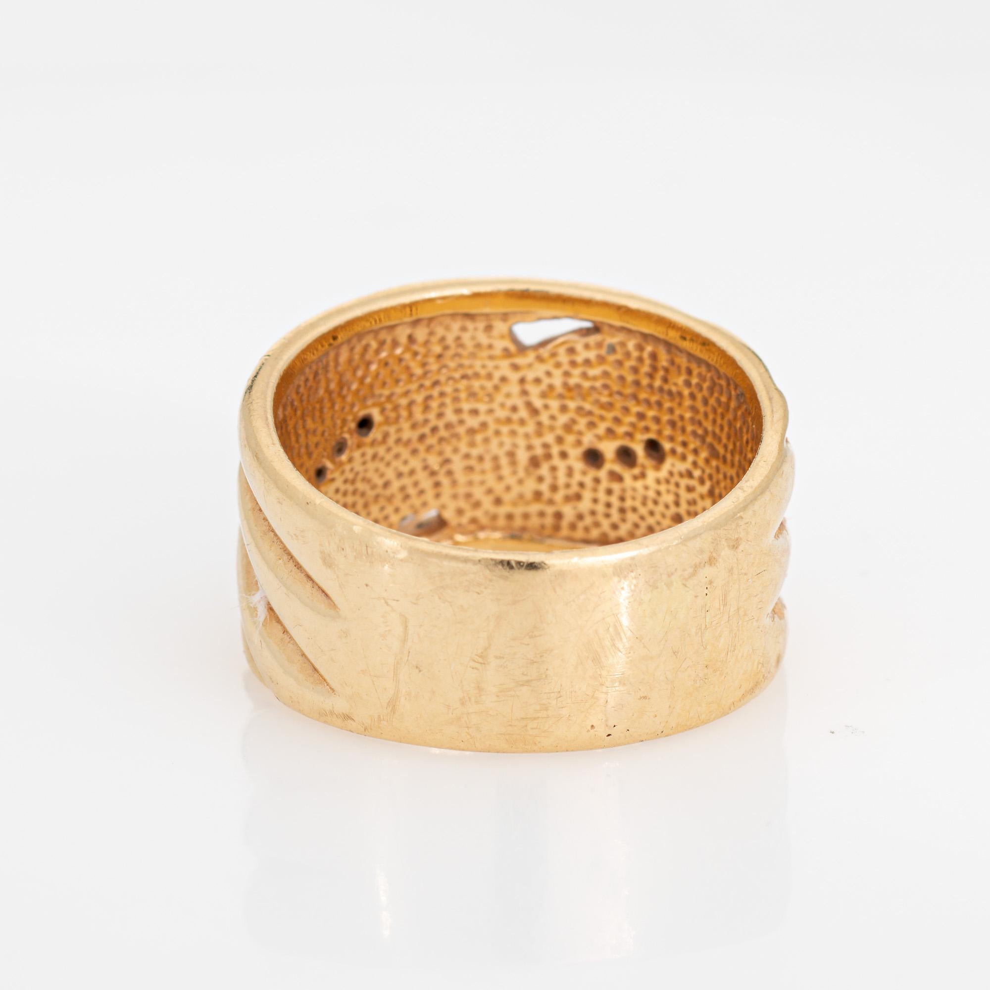 Round Cut Vintage 80s Diamond Wide Band Sz 8.5 Ring 14k Yellow Gold Estate Fine Jewelry For Sale
