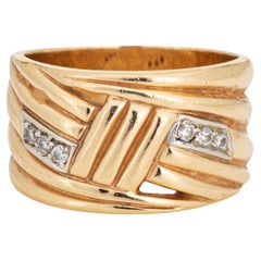 Vintage 80s Diamond Wide Band Sz 8.5 Ring 14k Yellow Gold Estate Fine Jewelry