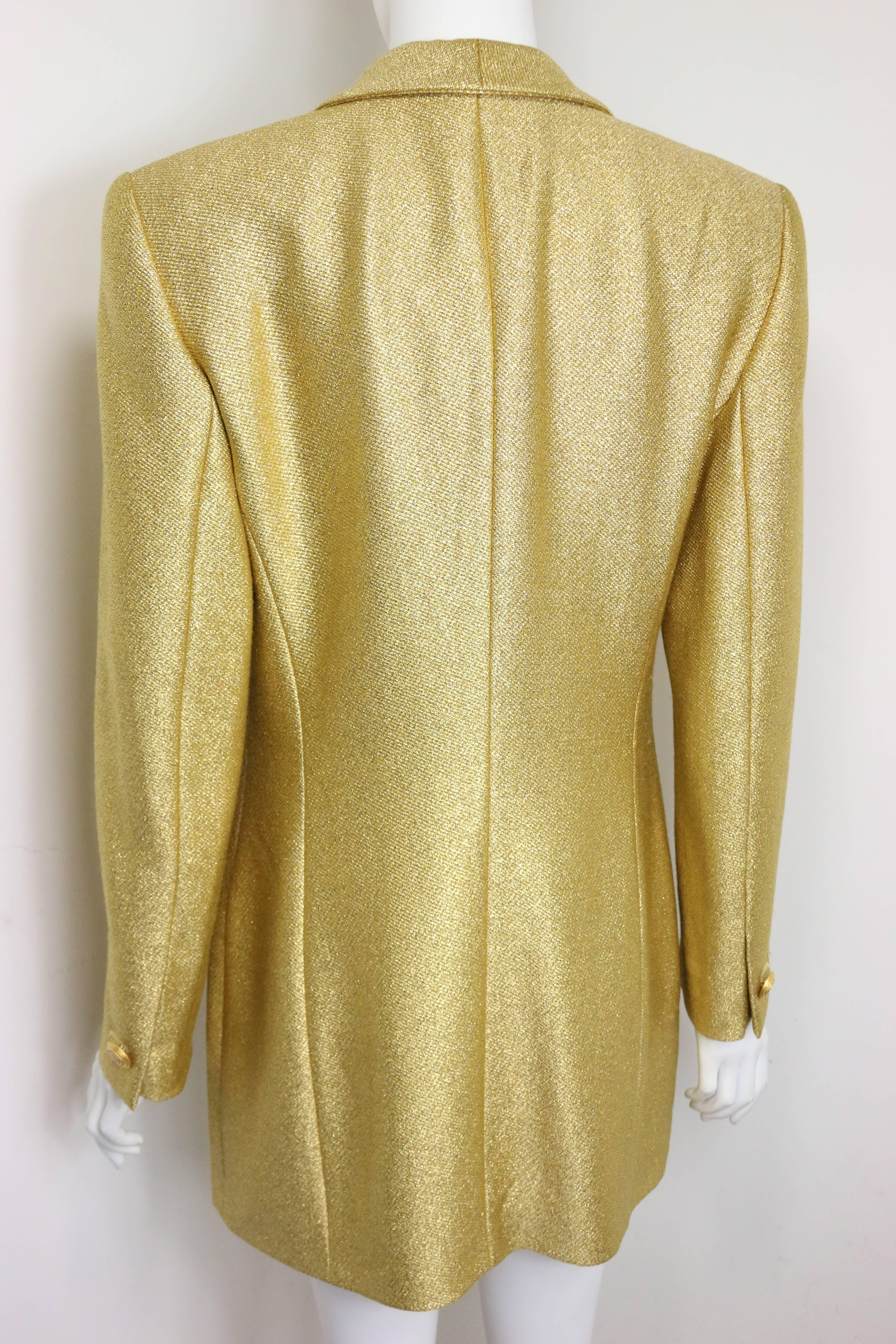 Escada Couture Gold Toned Metallic Shinny Shawl Blazer  In Excellent Condition For Sale In Sheung Wan, HK