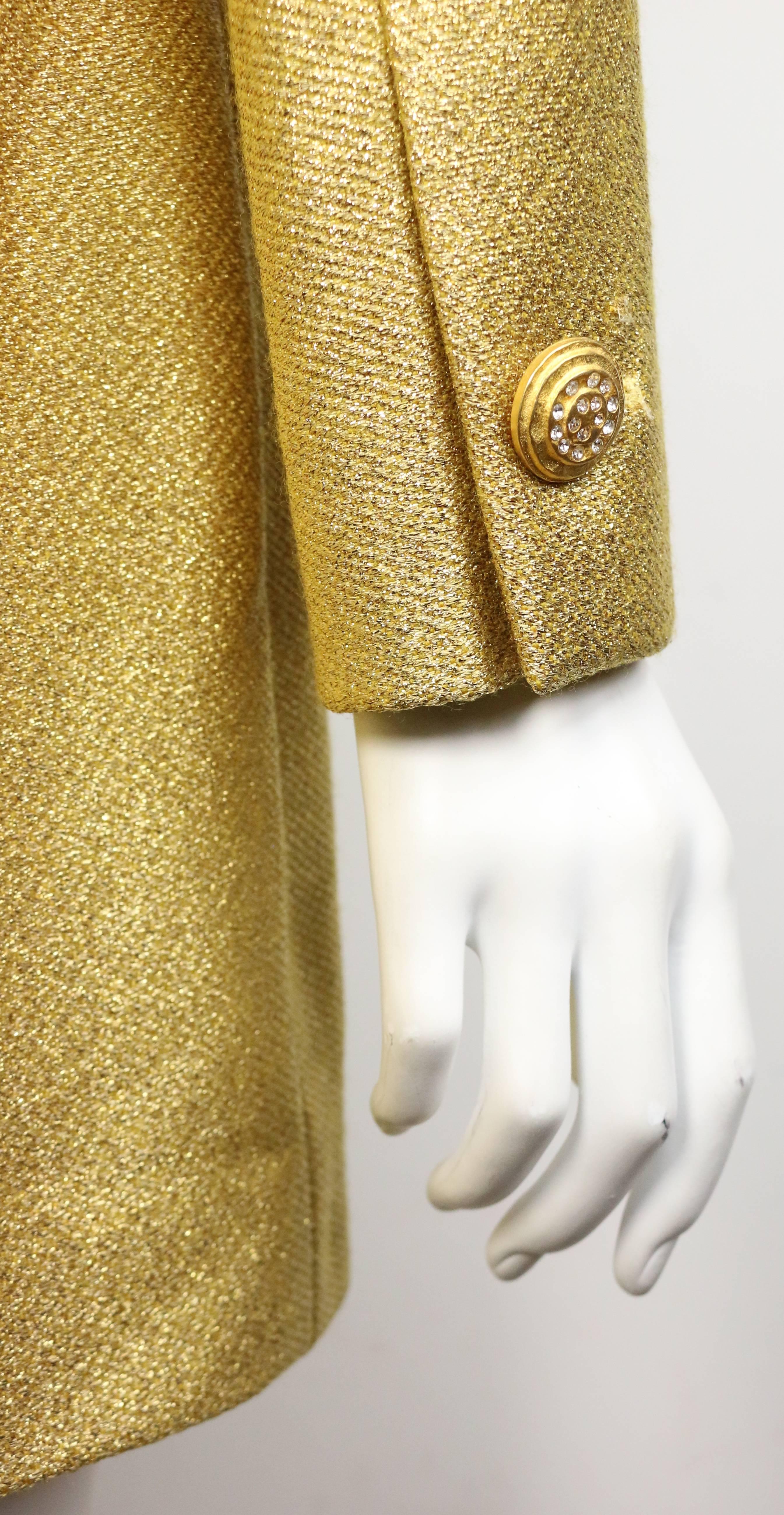 Women's Escada Couture Gold Toned Metallic Shinny Shawl Blazer  For Sale