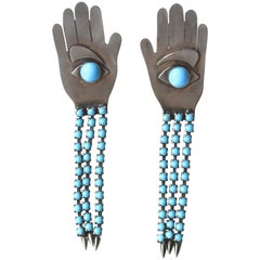 Vintage 80s Evil Eye Hand Earrings