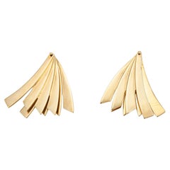 Retro 80s Fan Earrings 14k Yellow Gold Drops Estate Fine Movable Jewelry 