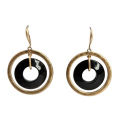 Vintage 80s Gold Hoop Black Inner Ring Earrings