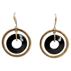 Vintage 80s Gold Hoop Black Inner Ring Earrings