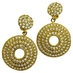 Vintage 80’s gold rhinestone designer dangle clip on earrings