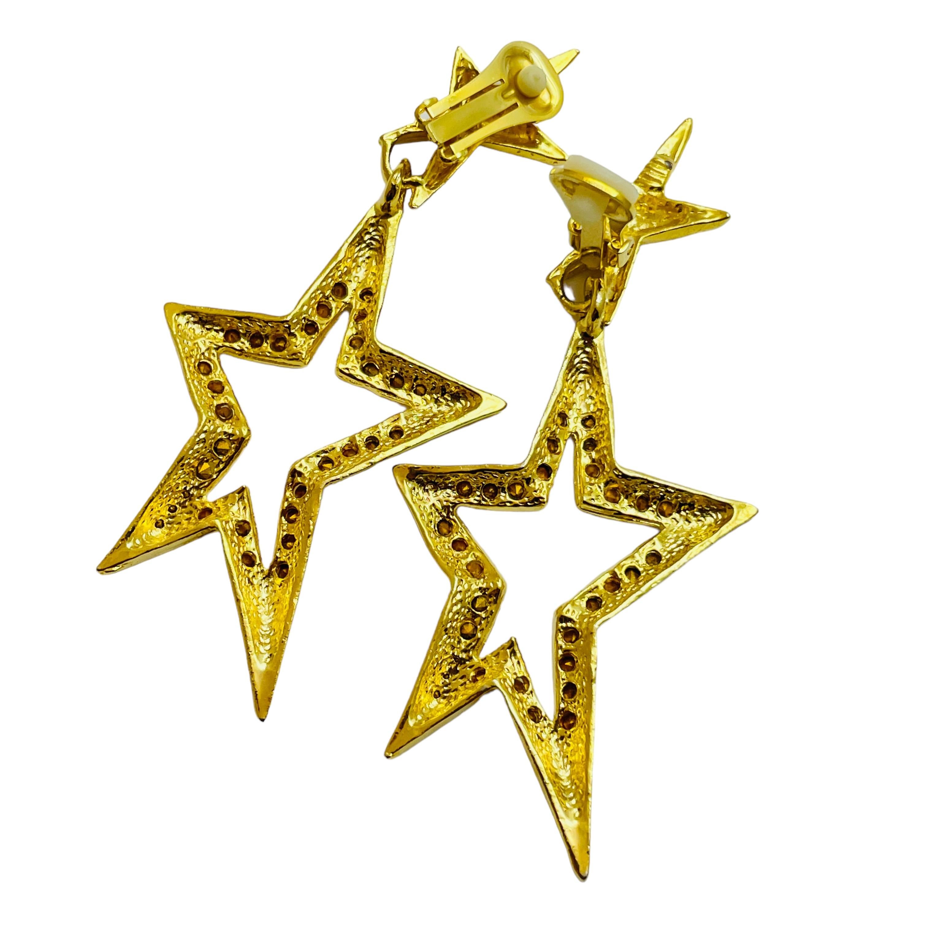 Pendientes vintage 80's dorados estrellas brillantes de diseño con clip en Bueno estado para la venta en Palos Hills, IL