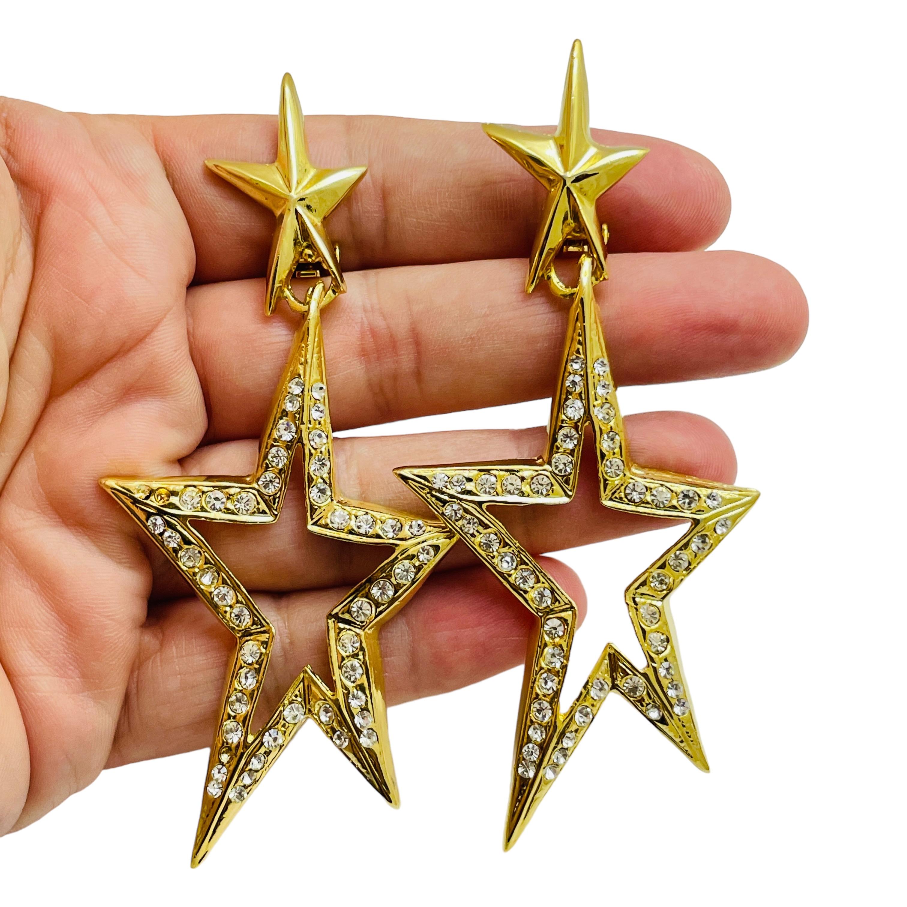 De las mujeres Pendientes vintage 80's dorados estrellas brillantes de diseño con clip en venta