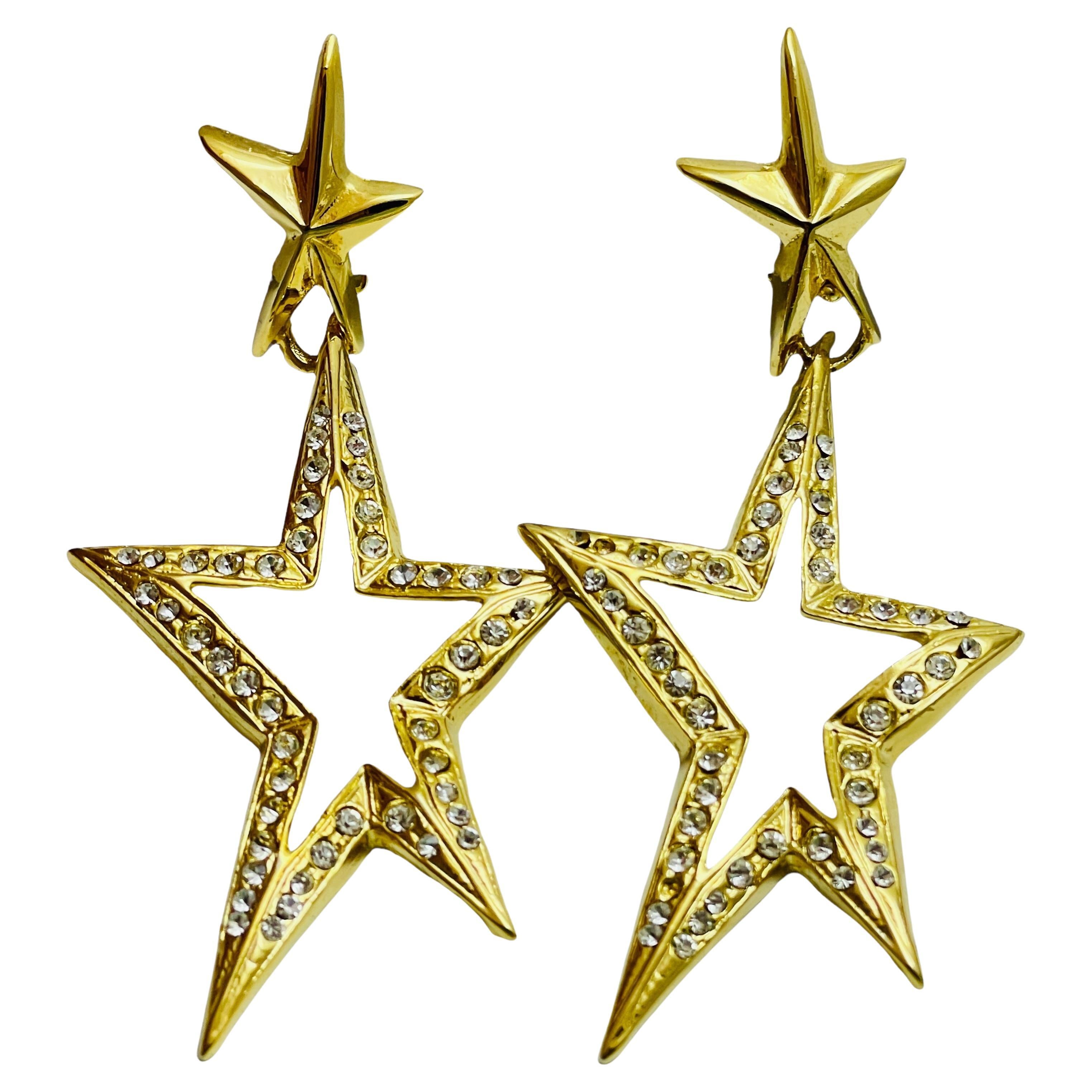 Orecchini a clip vintage anni '80 con stelle dorate e strass di design