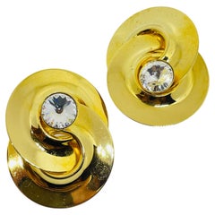 Vintage 80’s gold tone rhinestone massive designer clip on earrings