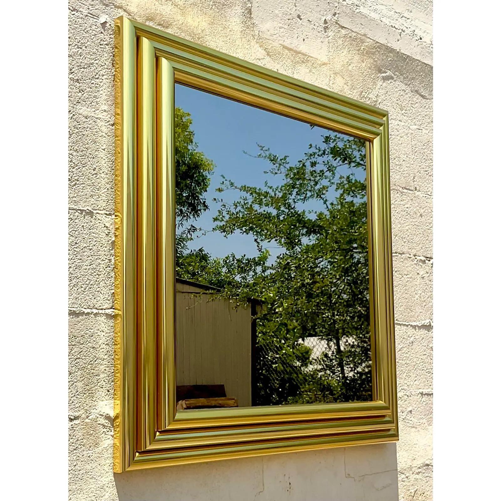 North American Vintage 80s Greg Copeland Brass Rods Mirror For Sale