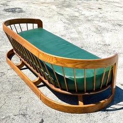 Vintage 80s Howard Furniture Curved Wood Sofa