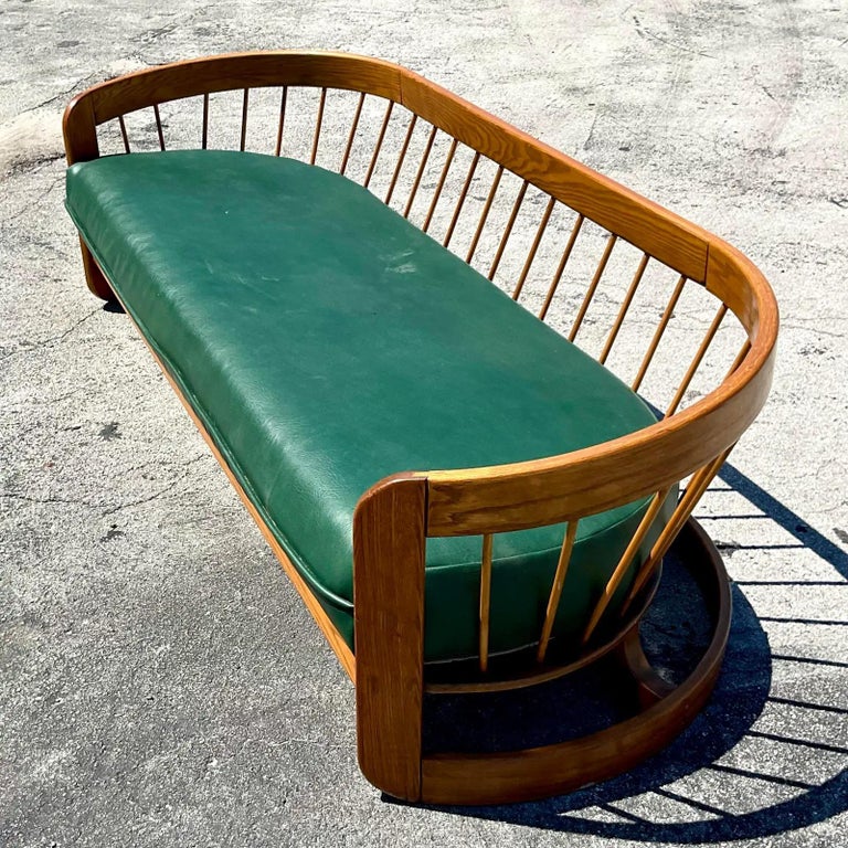 Vintage 80s Howard Furniture Curved Wood Sofa at 1stDibs