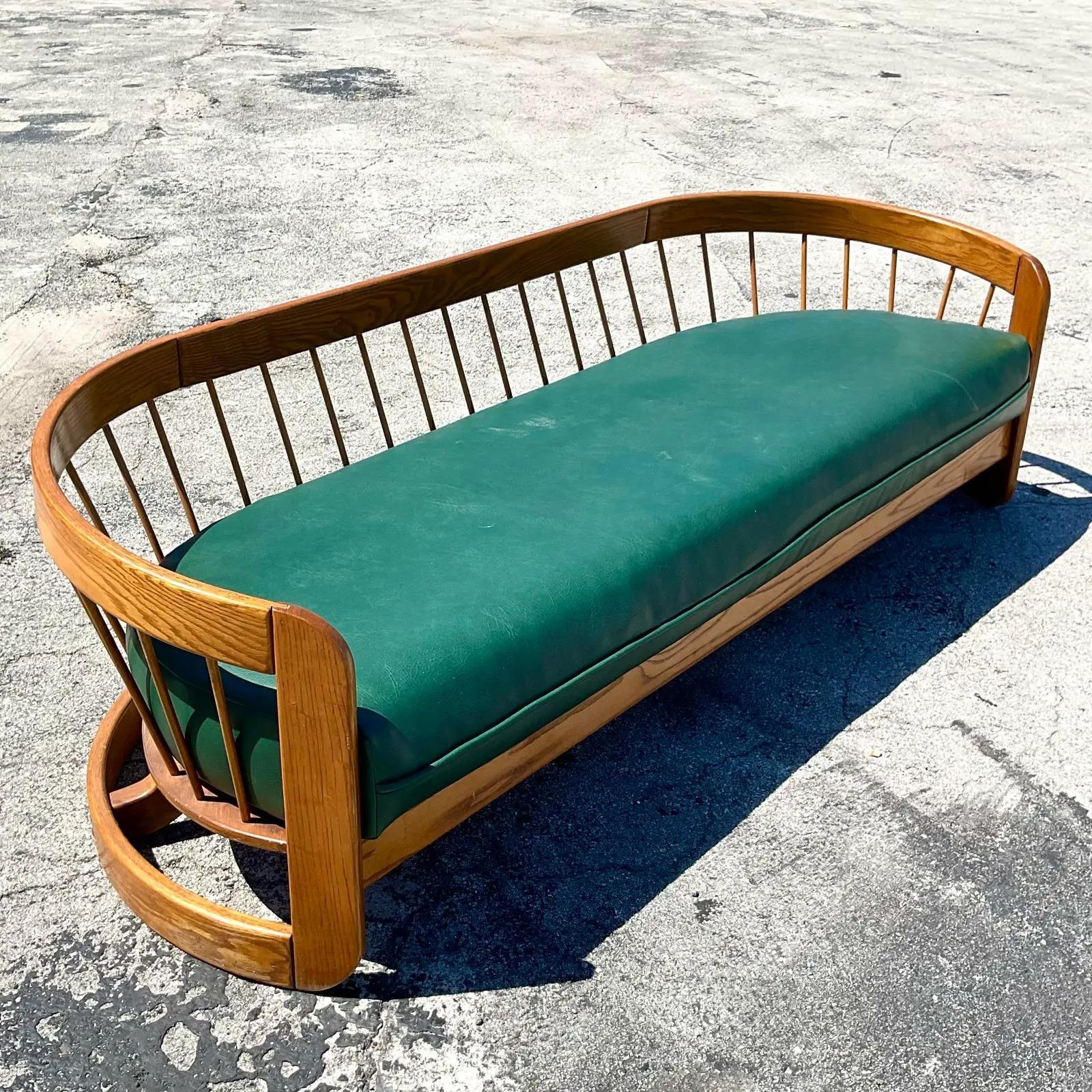 20th Century Vintage 80s Howard Furniture Curved Wood Sofa