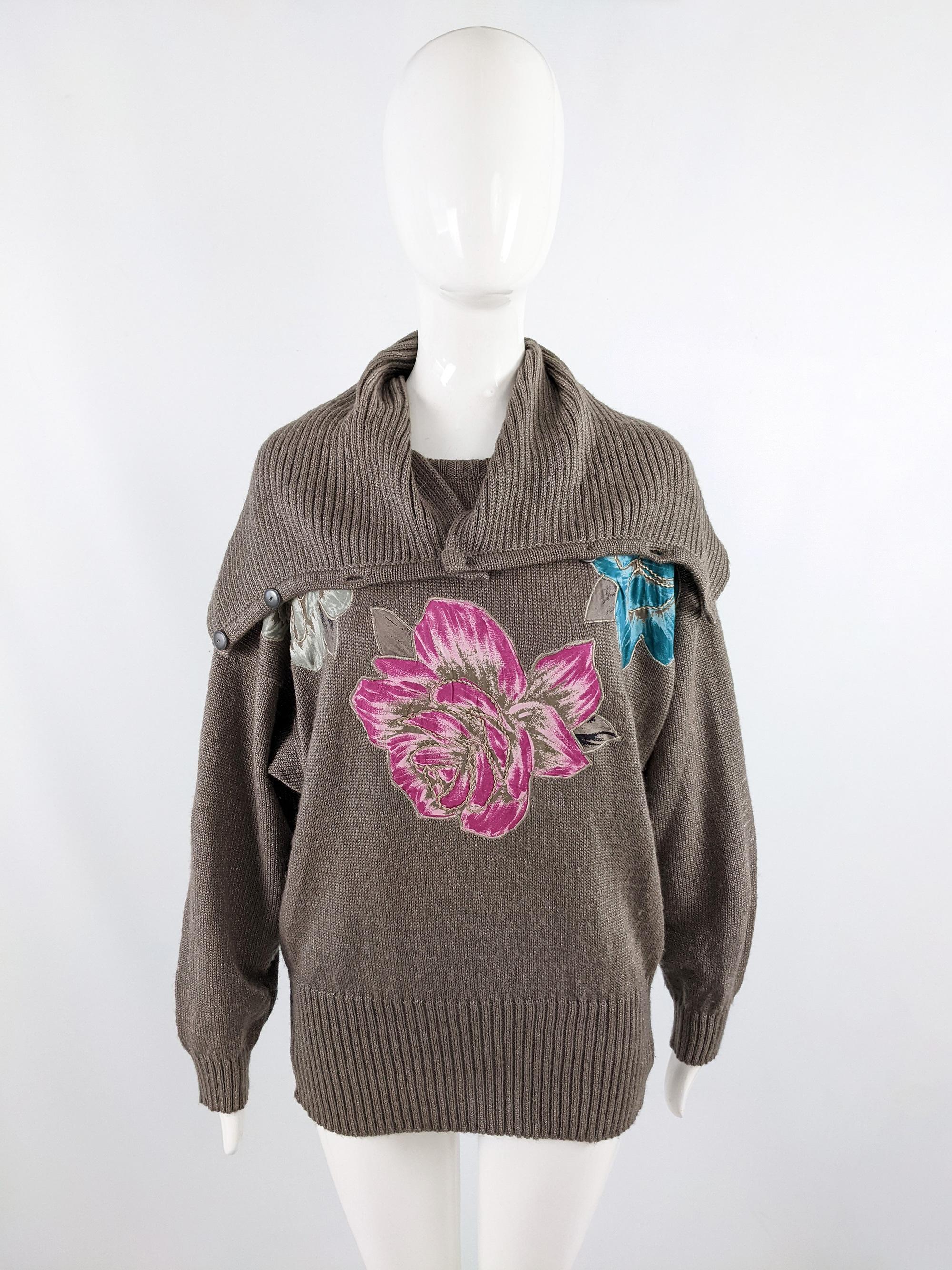 Vintage 80s Italian Knitwear Knit Oversized Roll Neck Jumper Sweater, 1980s For Sale 3