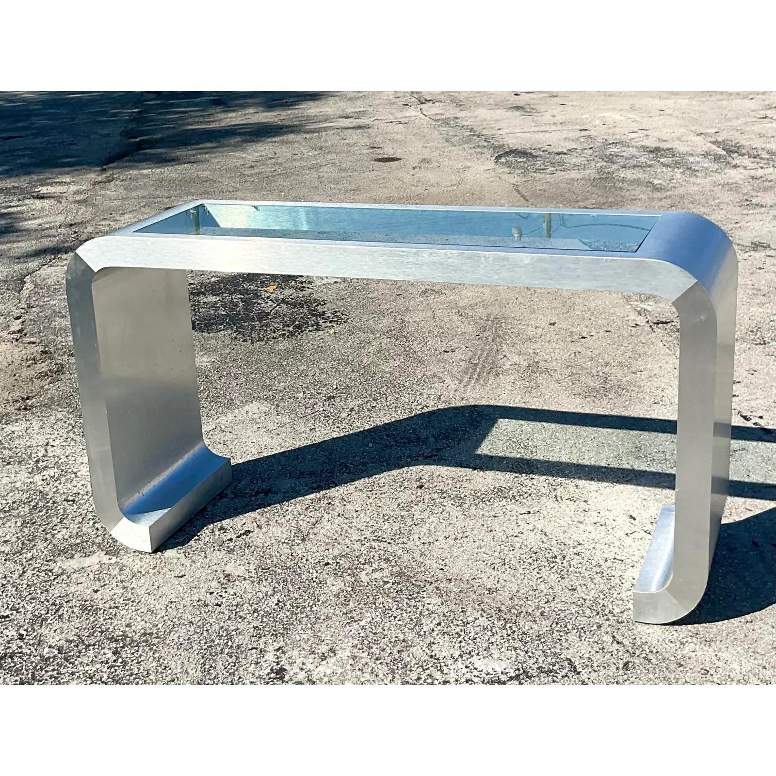 Glass Vintage 80s Laminate Waterfall Console Table