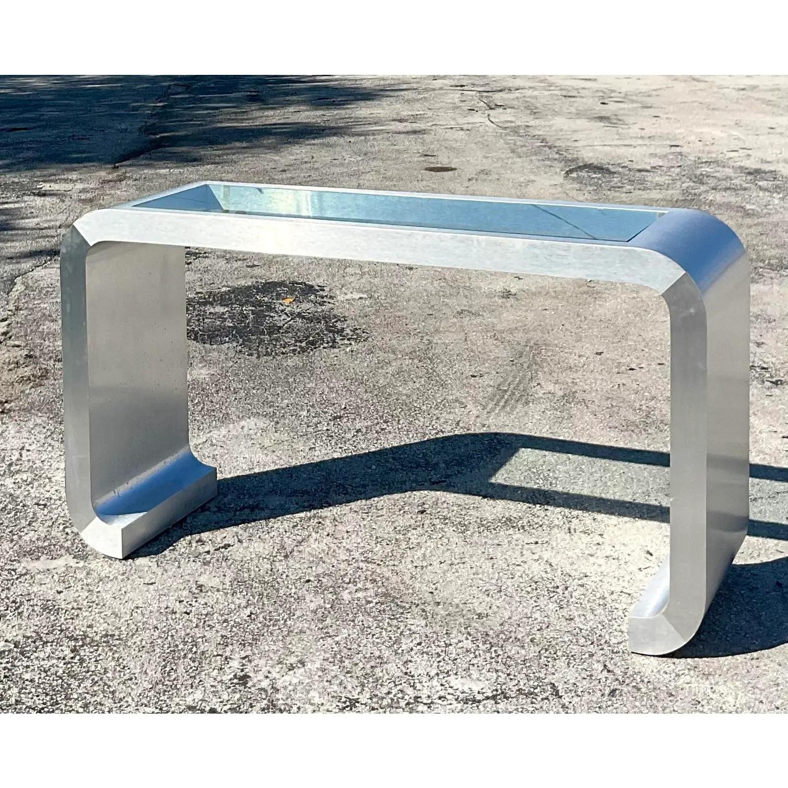 Vintage 80s Laminate Waterfall Console Table 1