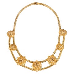 Vintage 80s Lion Necklace 18k & 14k Gold Heavy 82.5 Grams Diamond Eyes Jewelry