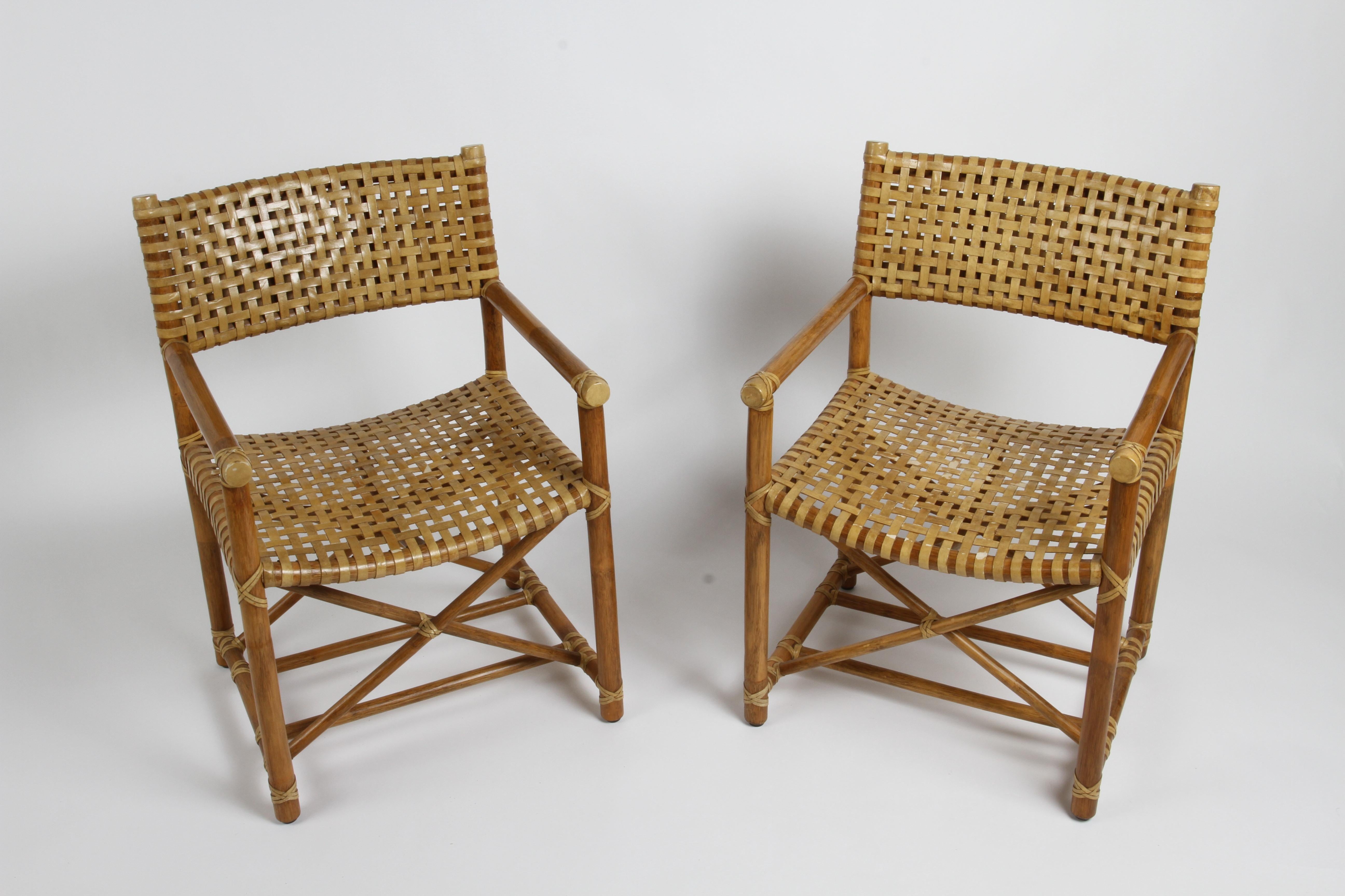 British Colonial Vintage 80s McGuire Antalya Directors Style Dining or Occasional Chairs Rawhide  For Sale