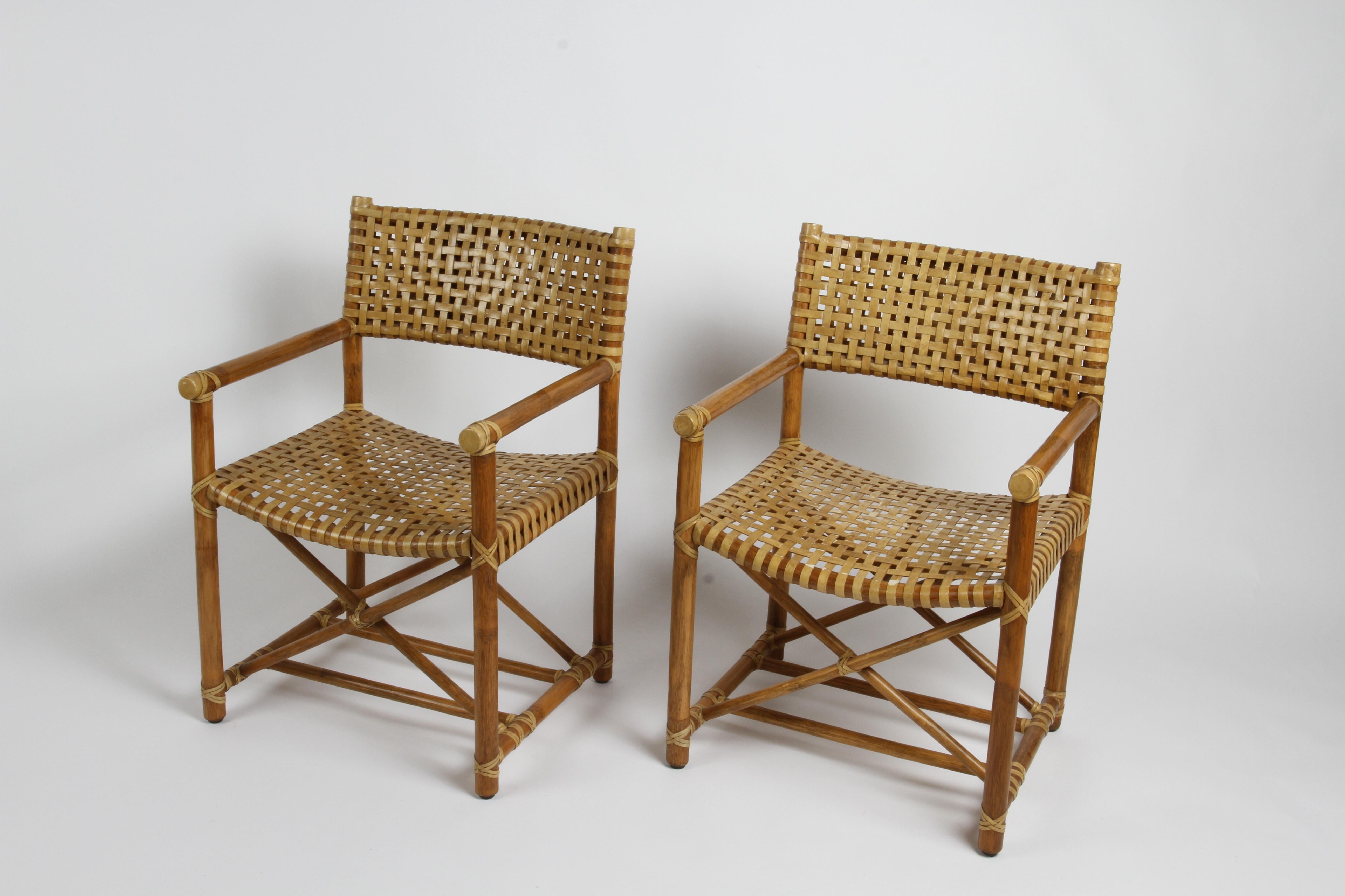Philippine Vintage 80s McGuire Antalya Directors Style Dining or Occasional Chairs Rawhide  For Sale