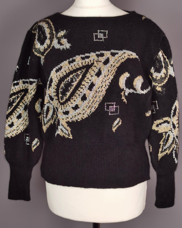Black Vintage 80s metallic knit sweater, Mondi  For Sale