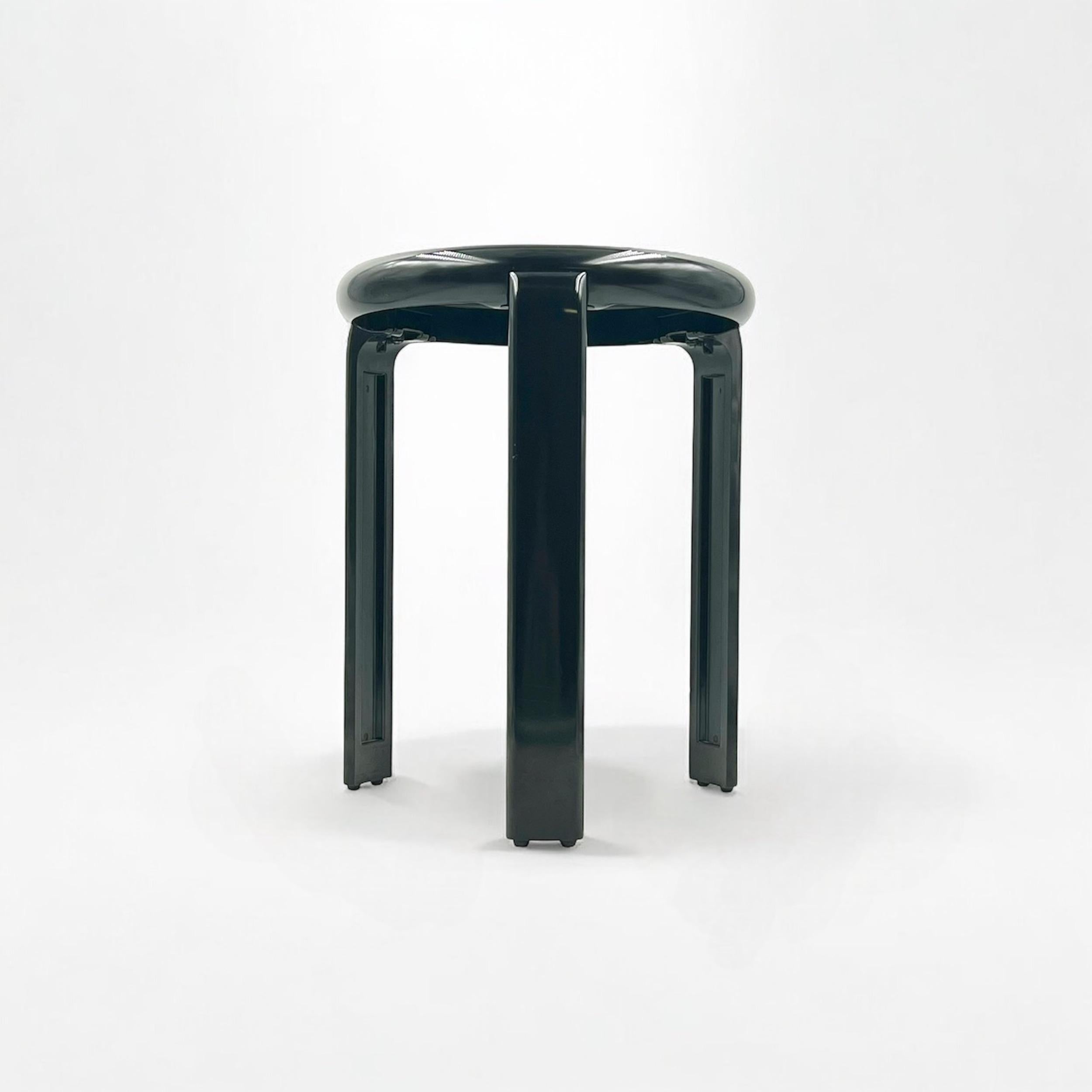 Italian Vintage 80s Minimalist Stool 'Trix' by Metalplastica Lucchese in Black Melamine