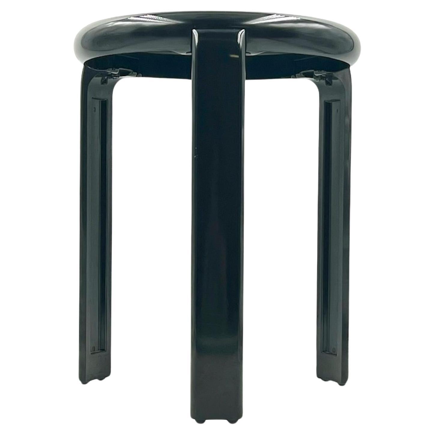 Vintage 80s Minimalist Stool 'Trix' by Metalplastica Lucchese in Black Melamine