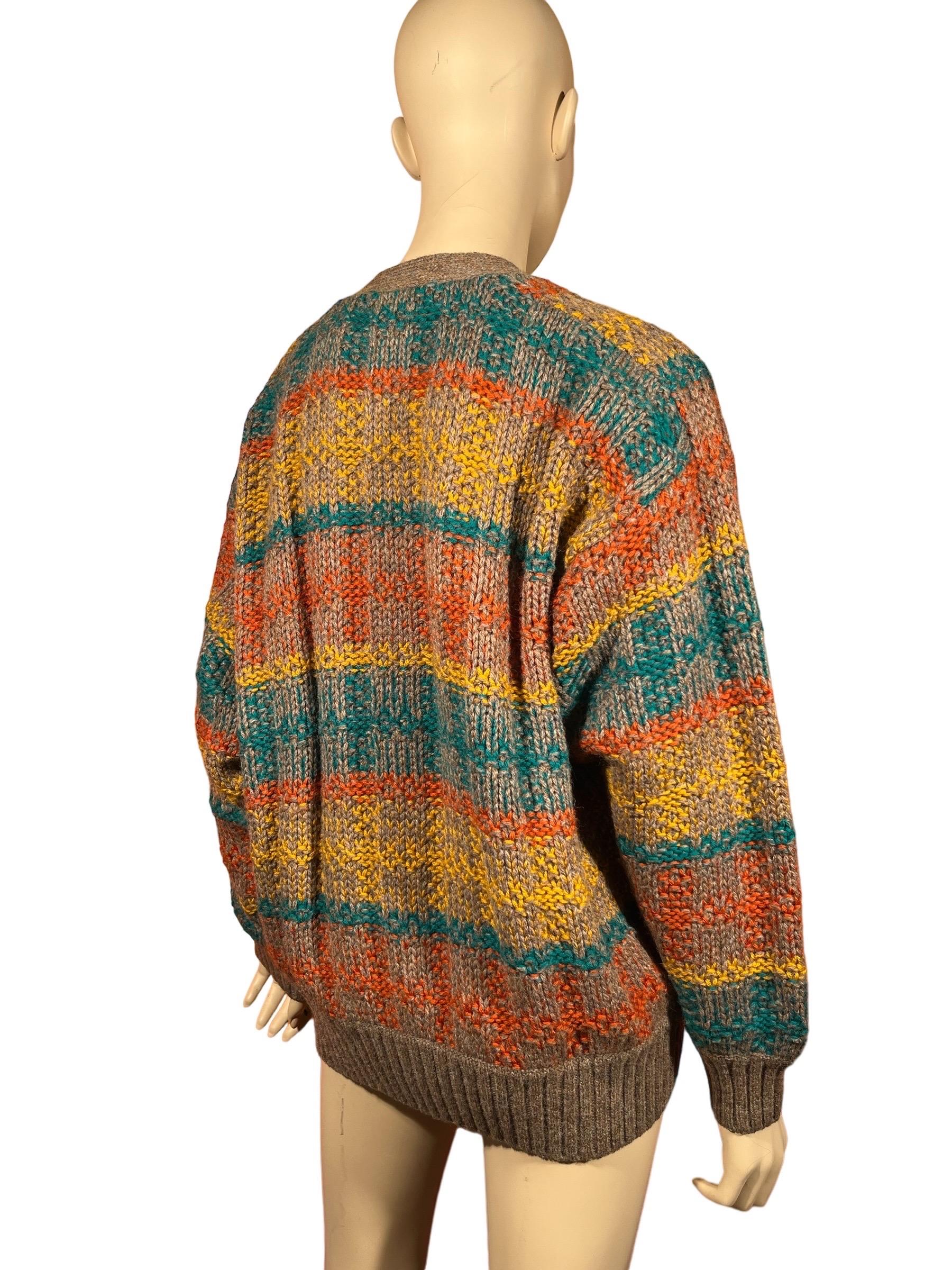 Vintage 80's MISSONI SPORT Striped Wool Cardigan Sweater In Good Condition In Greenport, NY
