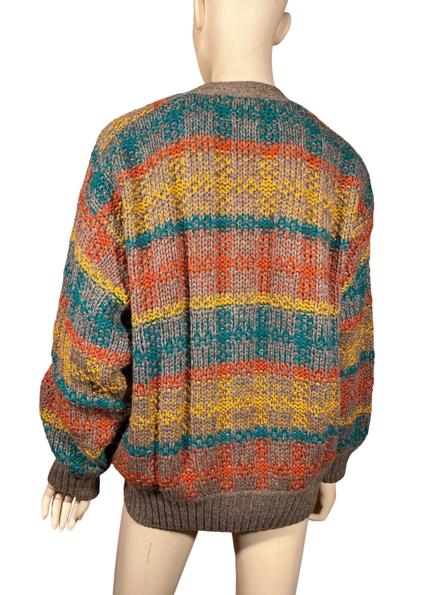 Women's or Men's Vintage 80's MISSONI SPORT Striped Wool Cardigan Sweater