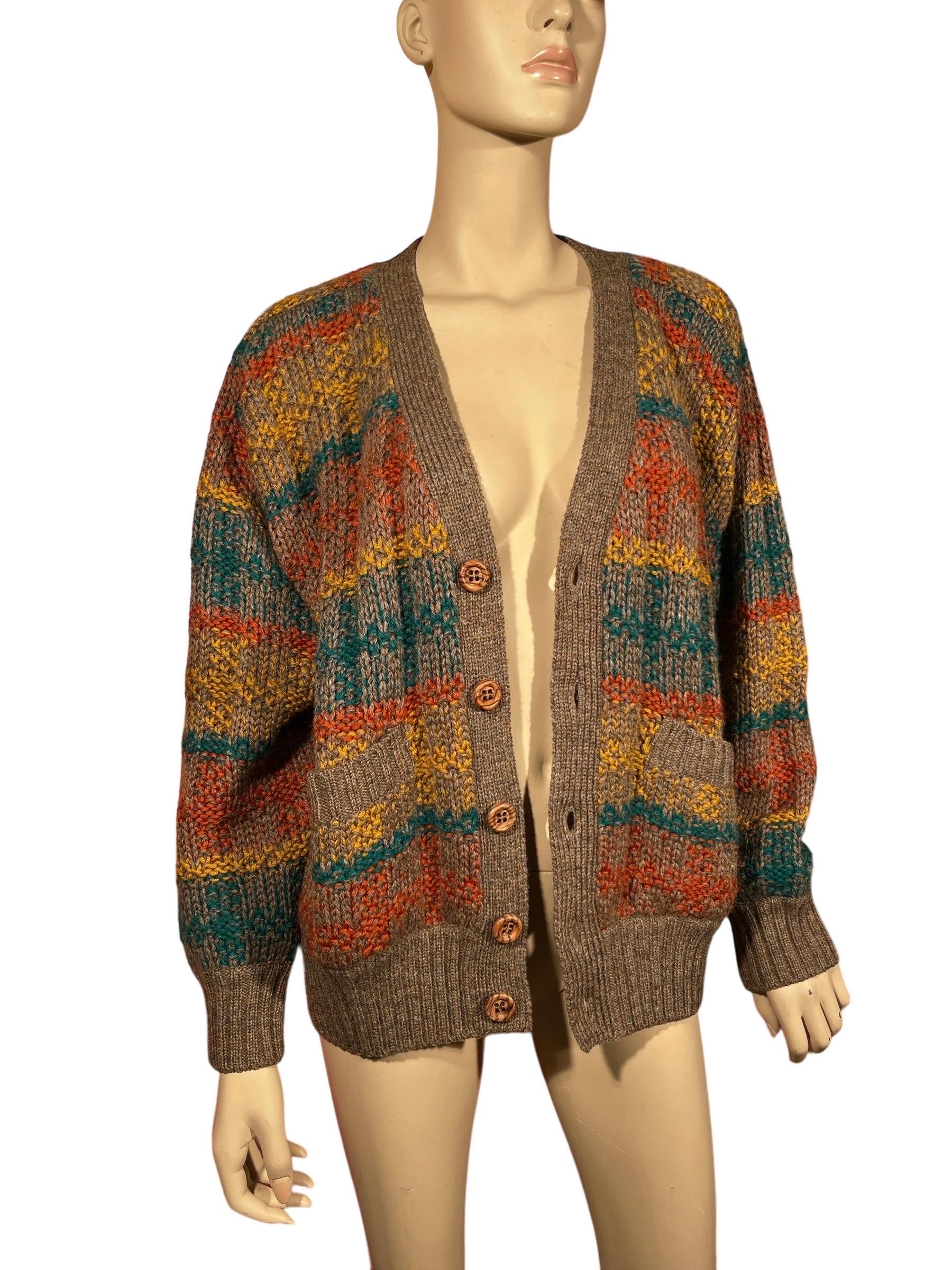 Vintage 80's MISSONI SPORT Striped Wool Cardigan Sweater 2