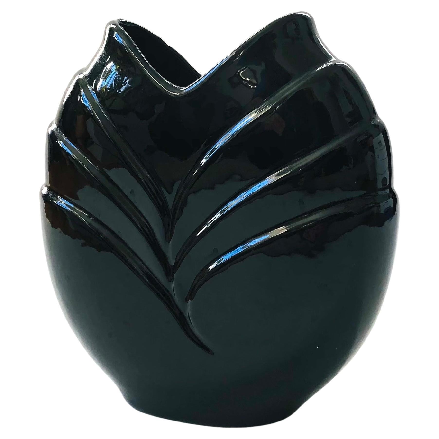 Vintage 80s Modern Geprägte Schwarze Vase