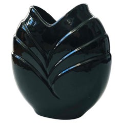 Vintage 80s Modern Embossed Black Vase