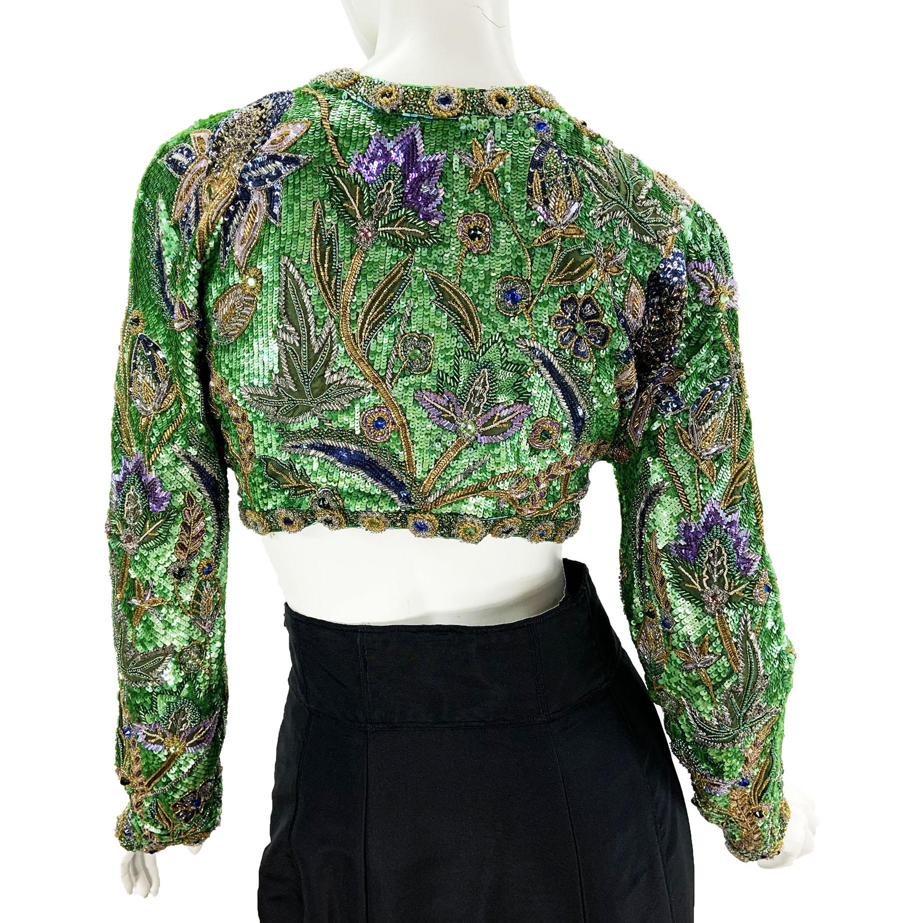 Vintage 80's Oscar De La Renta Fully Beaded Bolero Top + Silk Taffeta Skirt Set For Sale 10