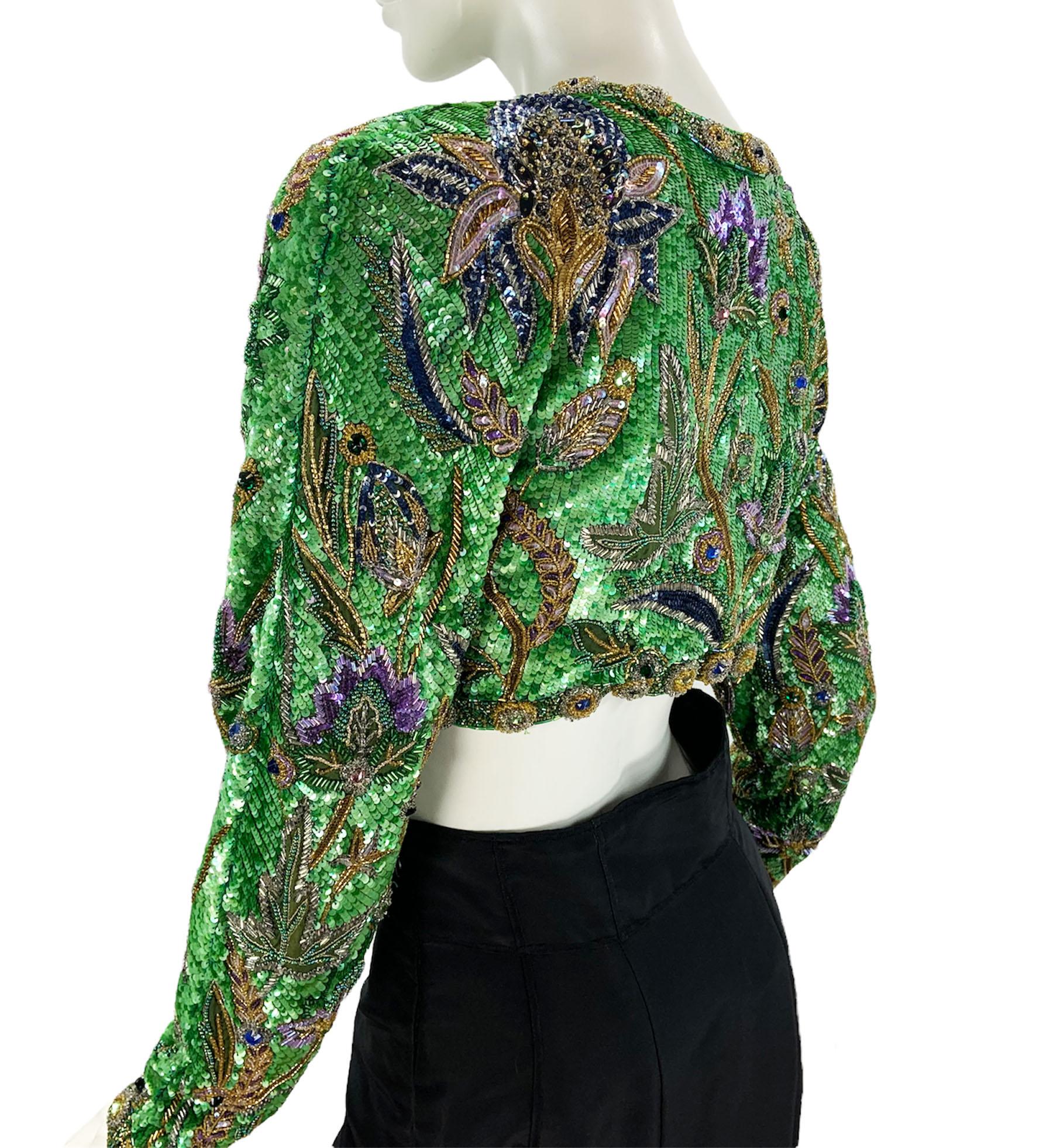 Vintage 80's Oscar De La Renta Fully Beaded Bolero Top + Silk Taffeta Skirt Set For Sale 11