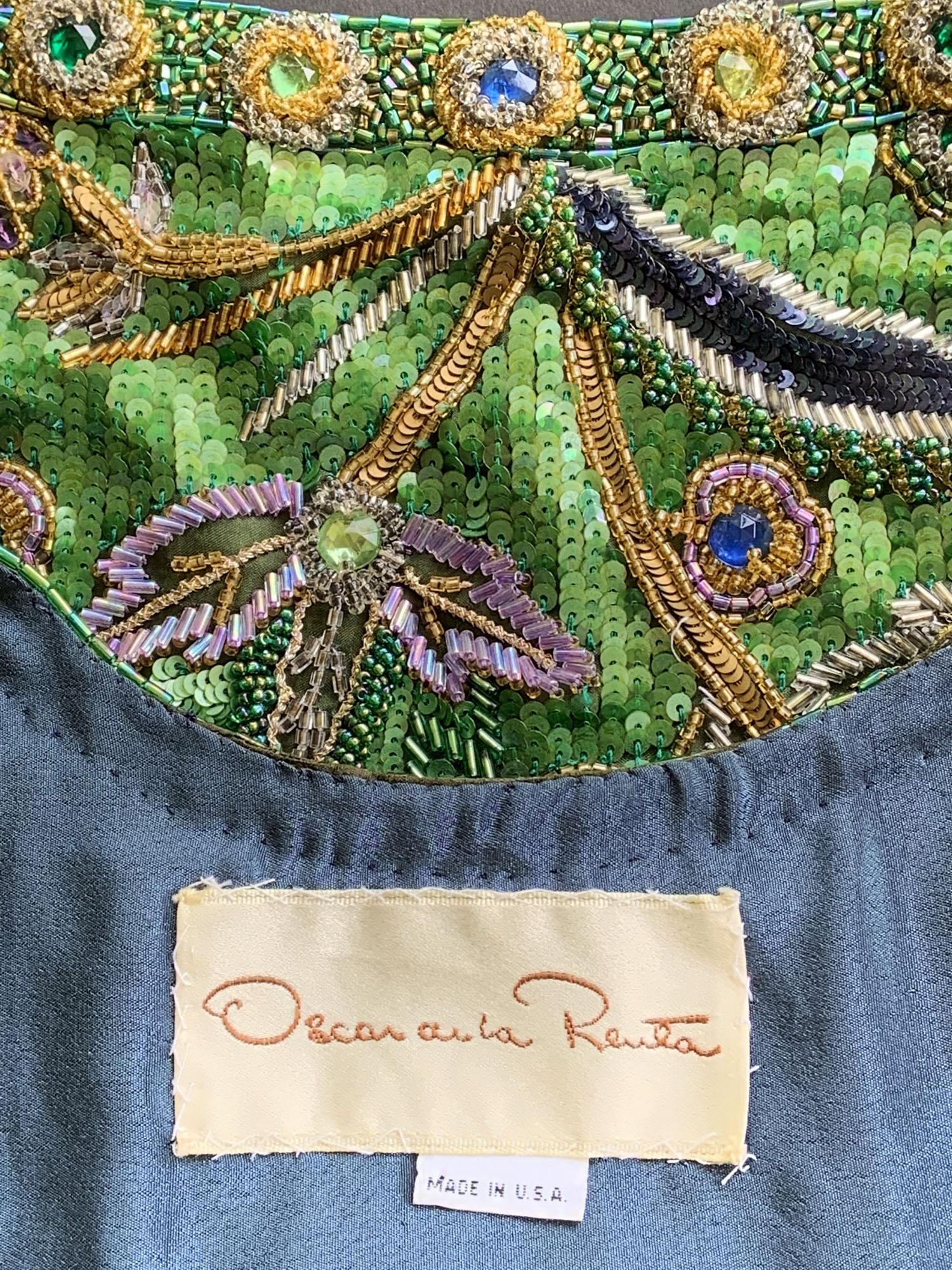 Vintage 80's Oscar De La Renta Fully Beaded Bolero Top + Silk Taffeta Skirt Set For Sale 12