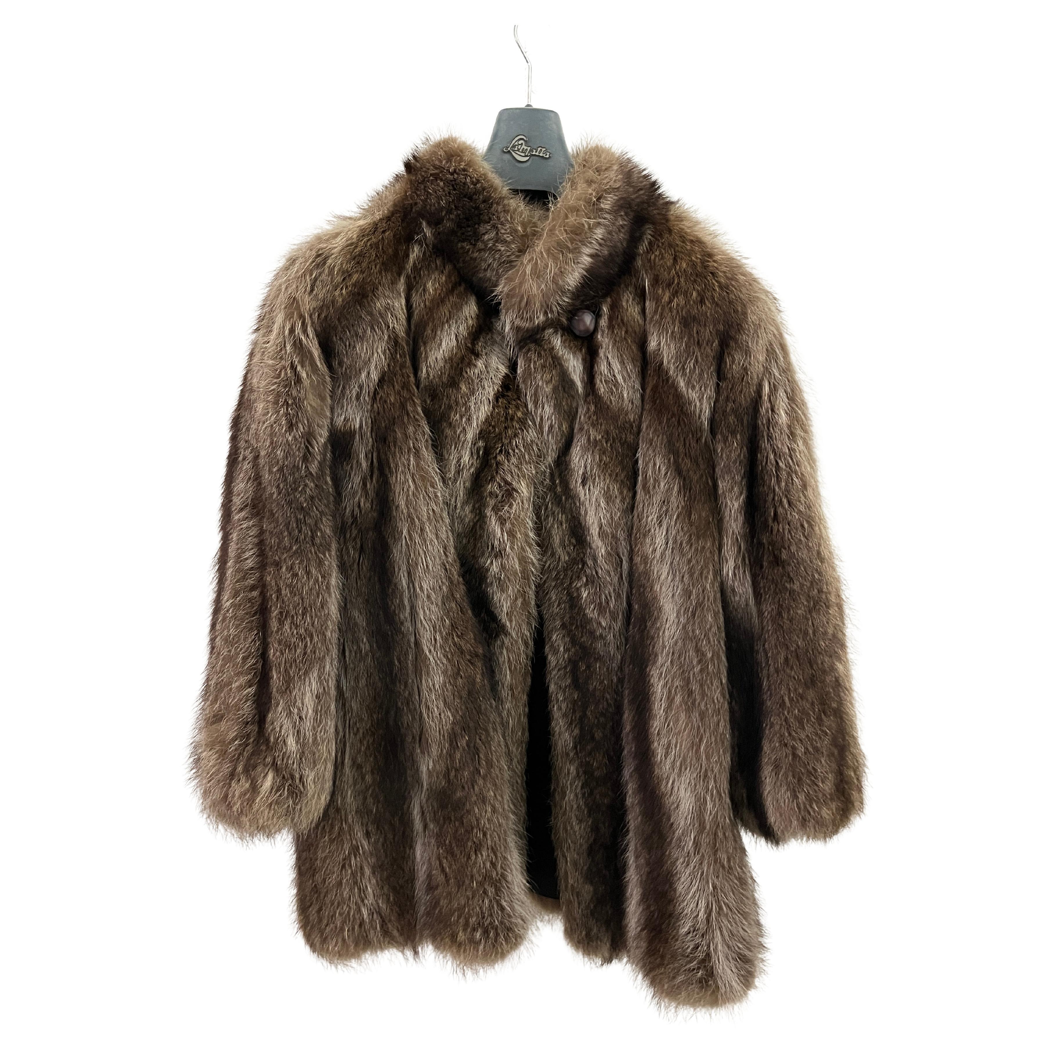 Vintage 80's Oversized Silver Fox Fur Coat For Sale