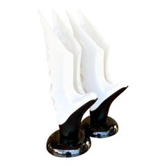 Vintage 80s Pleat Sculpted Bird Lamps, a Pair