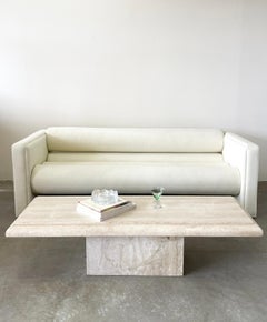 Vintage 80s Postmodern off White Light Cream bouclé Bolster Sofa