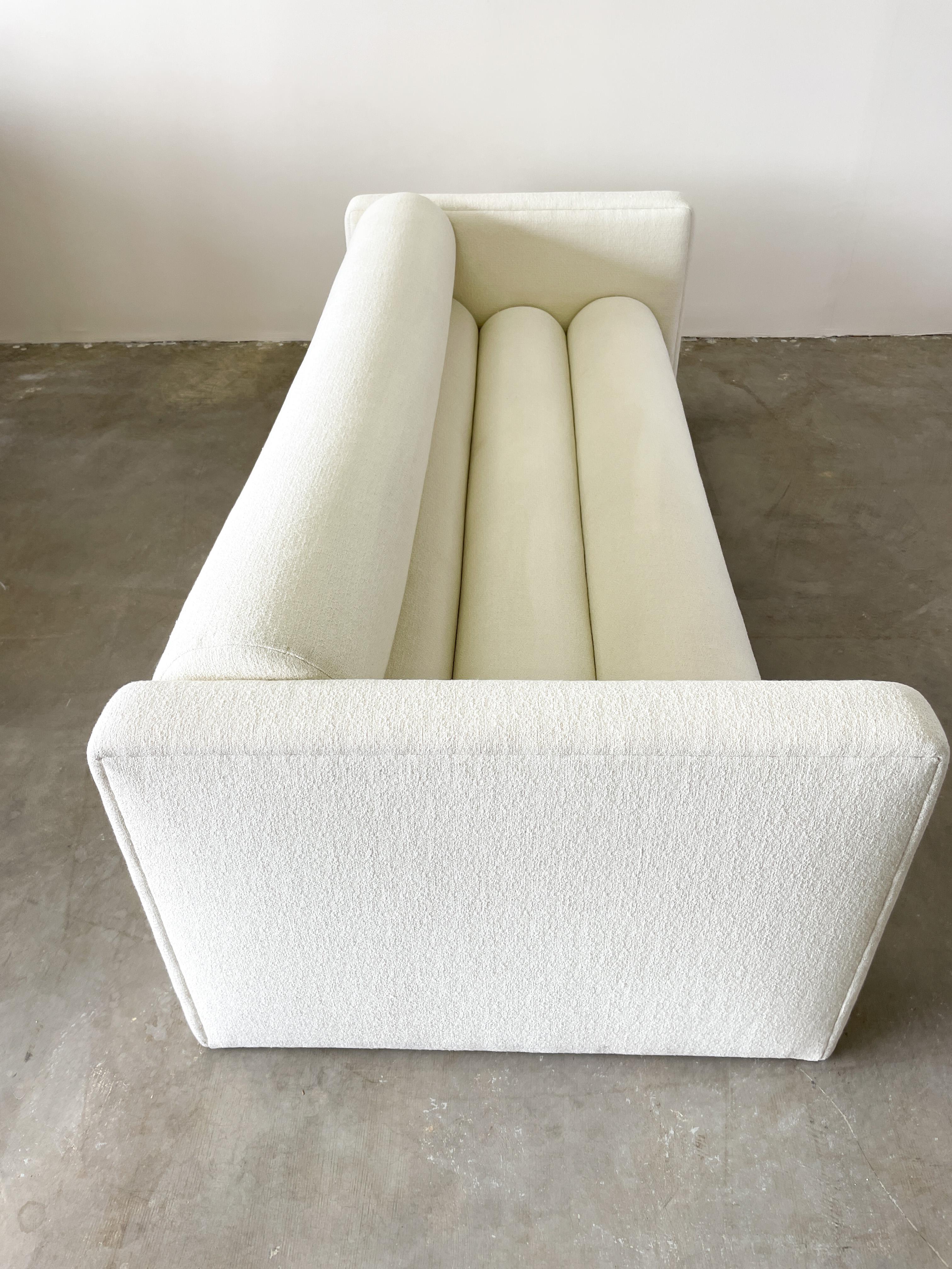 Unknown Vintage 80s Postmodern off White/Light Cream bouclé Bolster Sofa For Sale