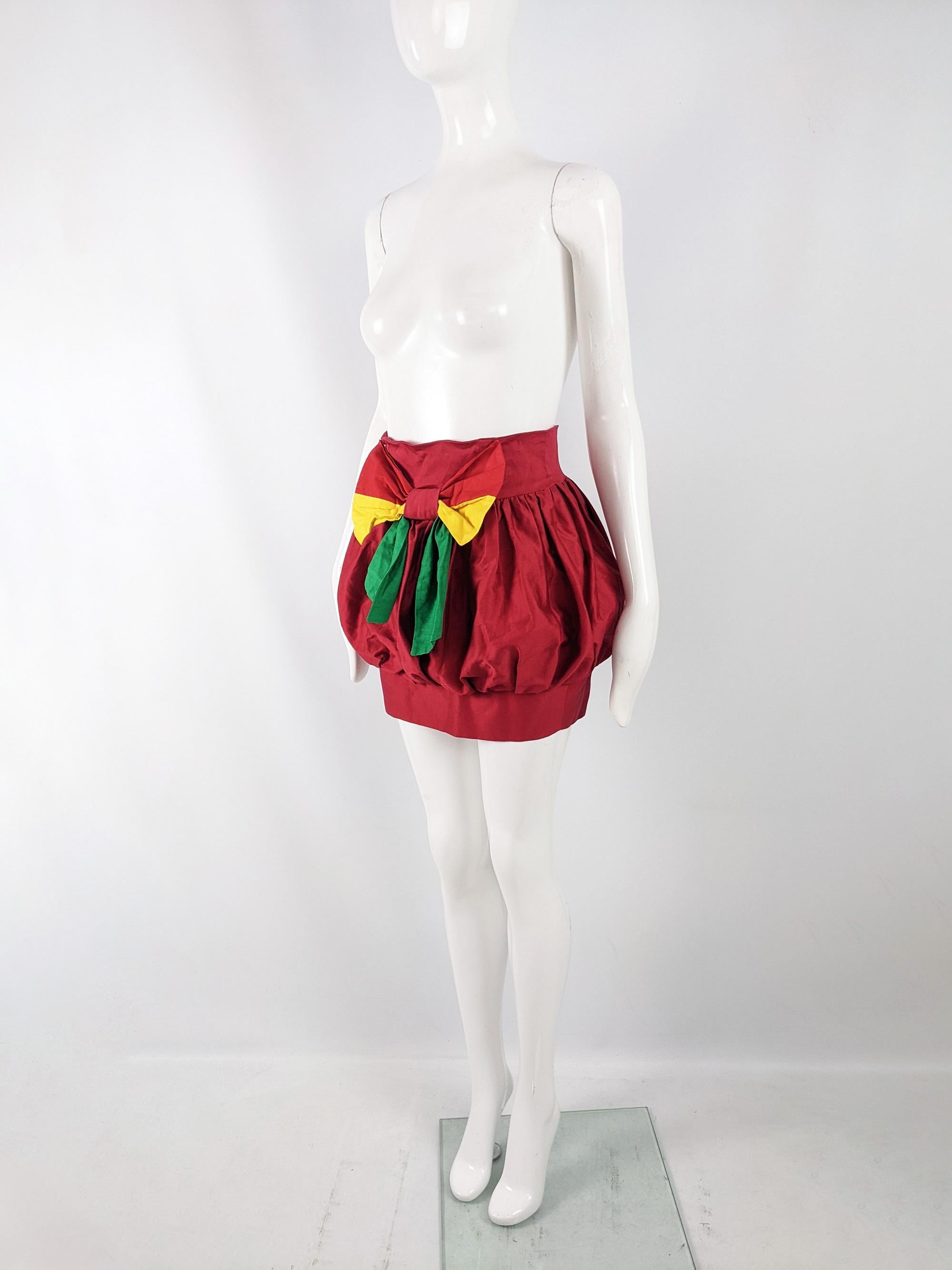 Women's Vintage 80s Red, Green and Yellow Puffball Puff Ball Mini Party Skirt, 1980s For Sale