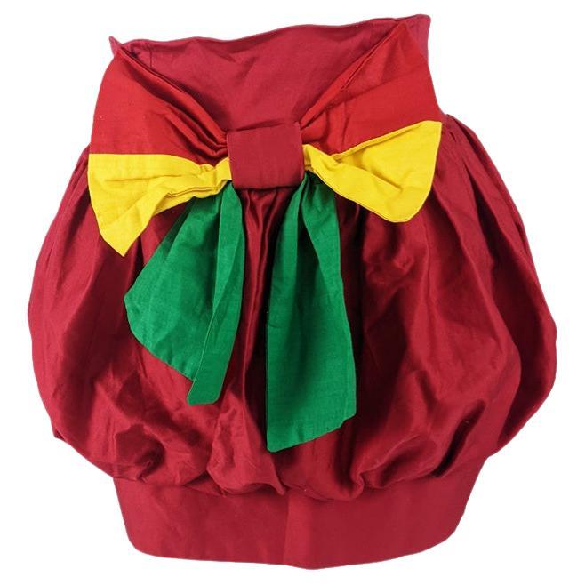 Vintage 80s Red, Green and Yellow Puffball Puff Ball Mini Party Skirt, 1980s For Sale