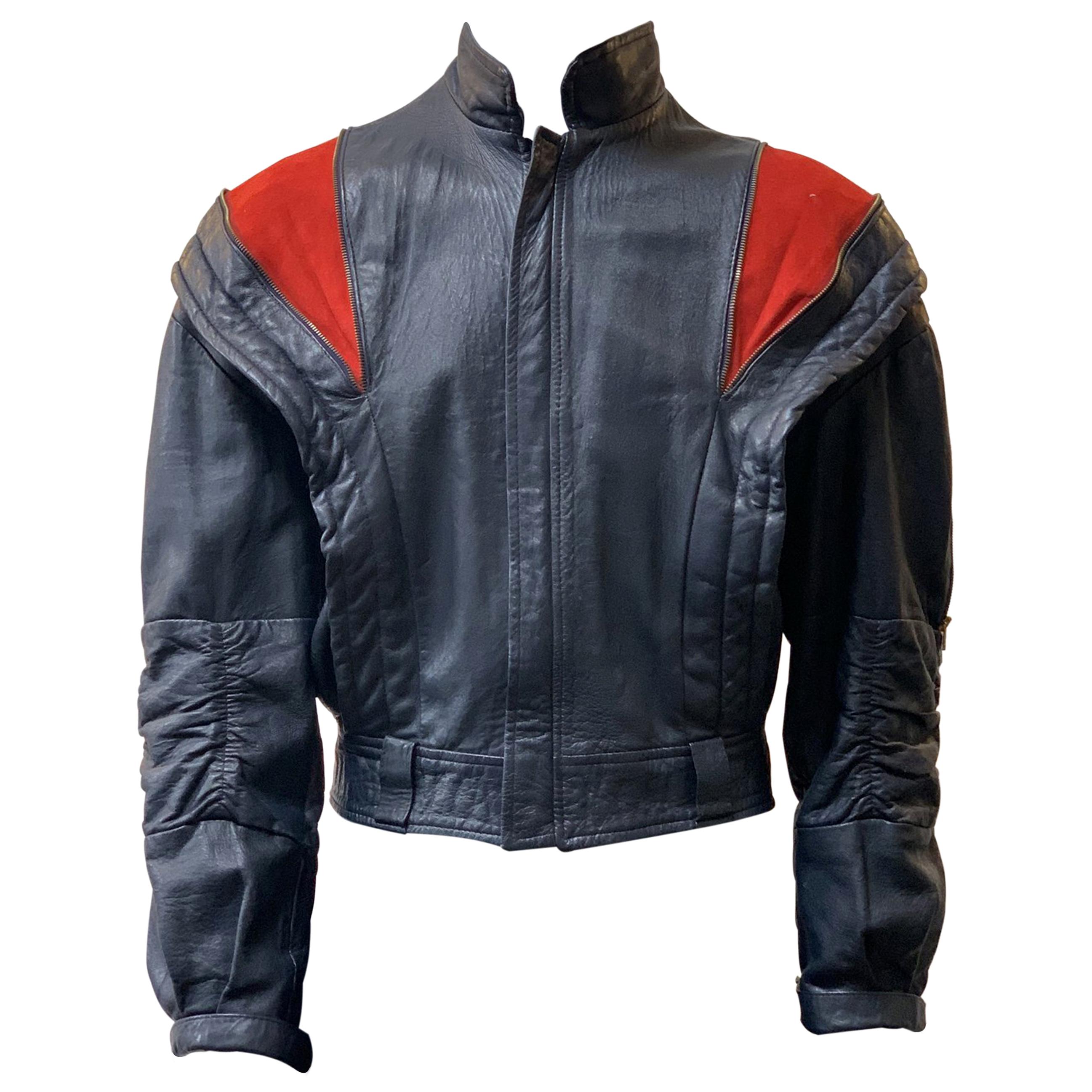 Vintage 80s Red Slashed Zip Leather Jacket at 1stDibs